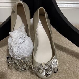 Mini Melissa Metallic Cream Butterfly Flats for Girls